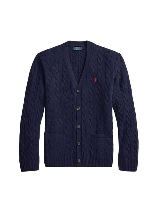Polo Ralph Lauren Blue Cable-Knit V-Neck Cardigan for men