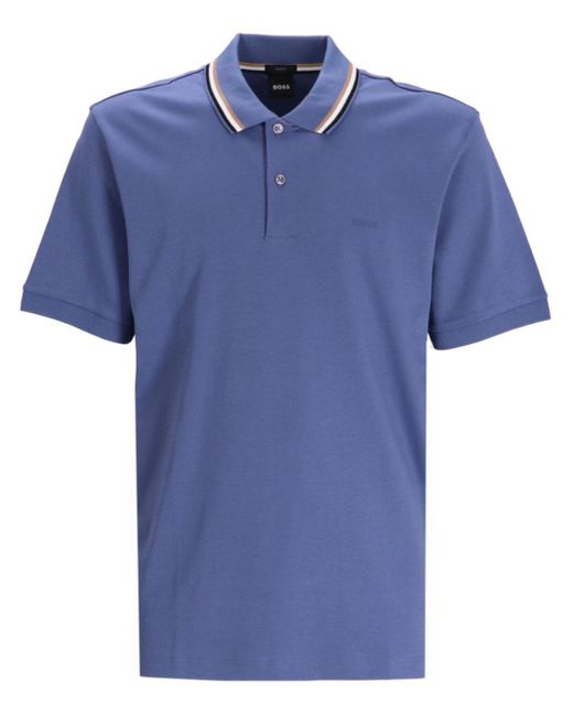 Boss Blue Penrose 38 Logo-print Cotton Polo Shirt for men