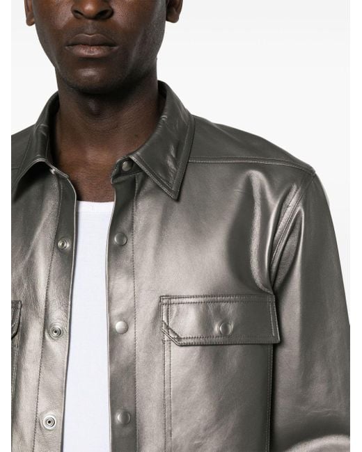 Rick Owens Gray Metallic Leather Shirt Jacket for men