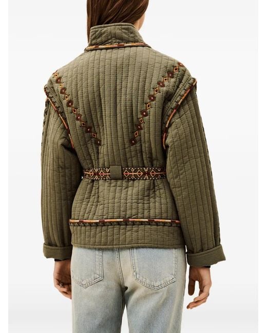 Ba&sh Green Cocoon Quilted Embroidered Jacket