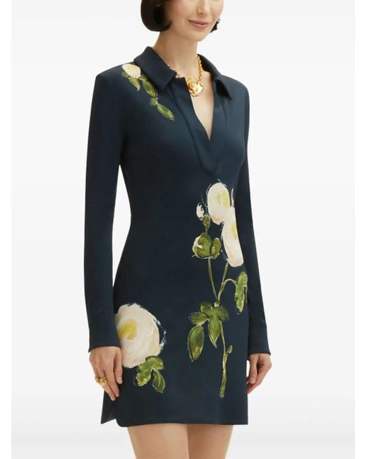 Oscar de la Renta ローズプリント ミニドレス Blue