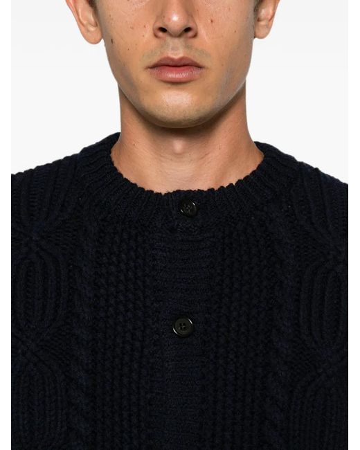 Saint Laurent Blue Cable-Knit Button-Fastening Cardigan for men