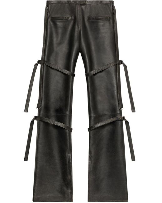 Courreges Black Buckled Leather Straight-leg Trousers