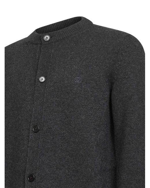 Gucci Black Button Interlocking Logo Embroidery Cardigan for men