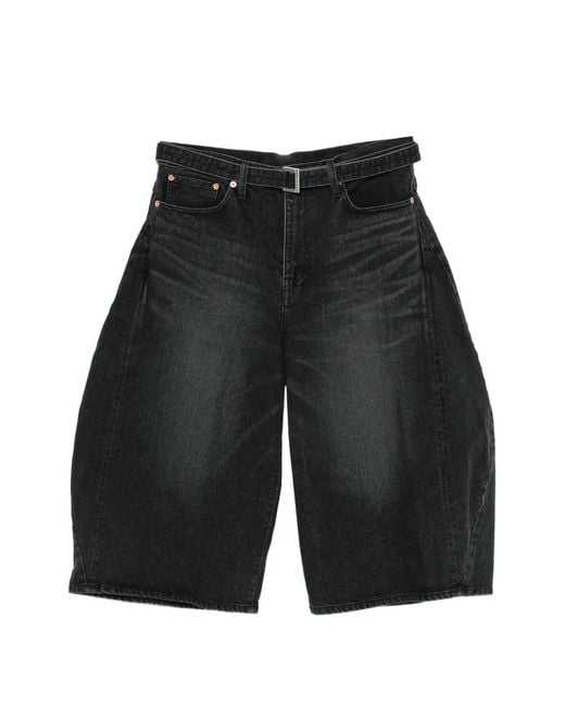 Sacai Black Belted Barrel-Leg Shorts for men