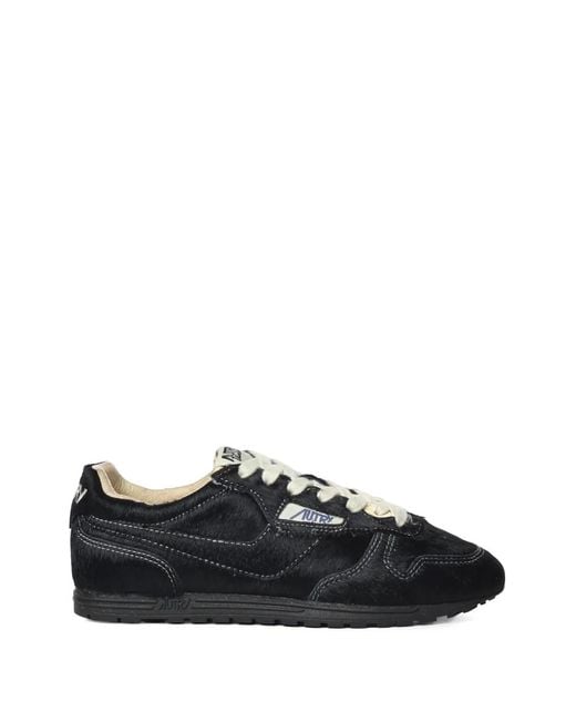 Autry Black Pony Fur-Effect Sneakers