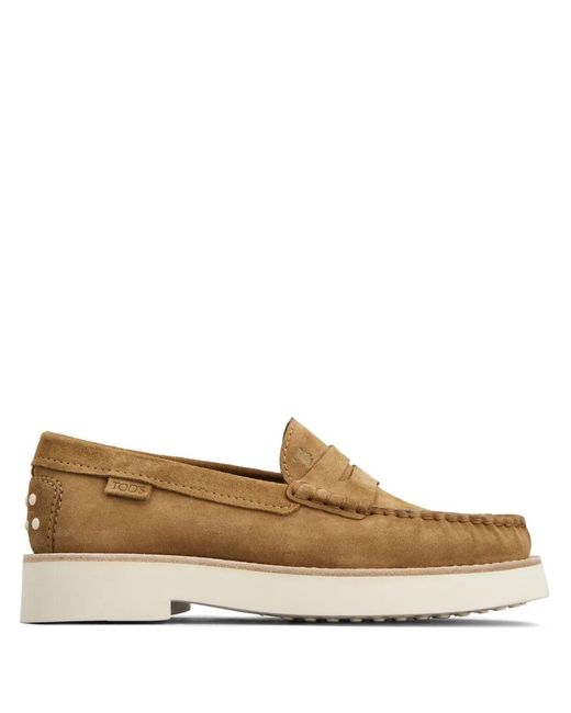 Tod's Brown Logo-Debossed Suede Loafers for men