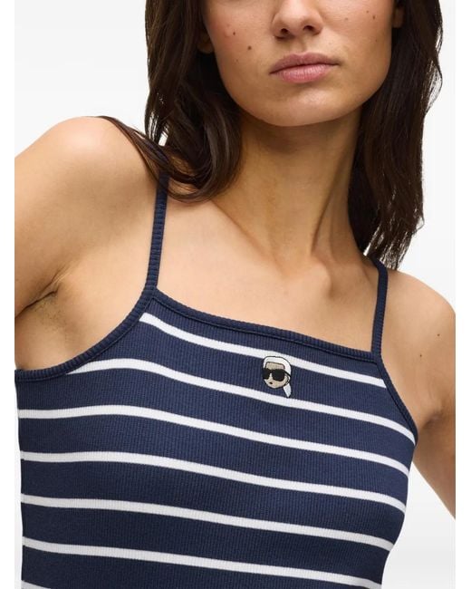 Karl Lagerfeld Blue Ikon Striped-Pattern Tank Top