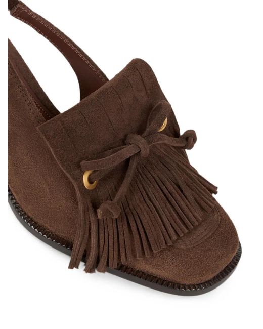 Etro Brown Slingback Suede Loafers With Fringing