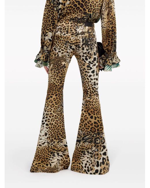 Roberto Cavalli Metallic Leopard-print Flared Trousers