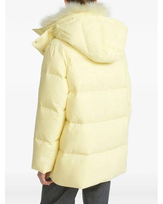 Yves Salomon Yellow A-Line Shearling-Trim Coat