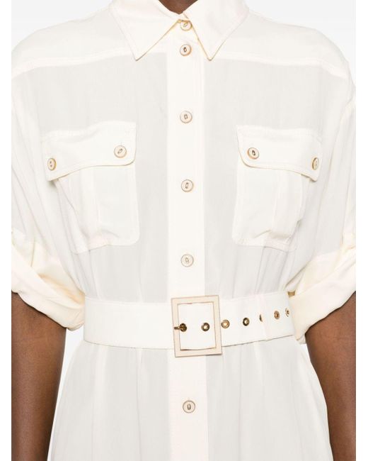 Zimmermann Belted Crepe Shirt Dress in het White
