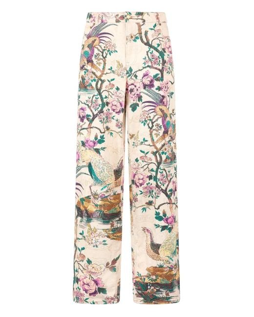 Roberto Cavalli White Jean À Fleurs
