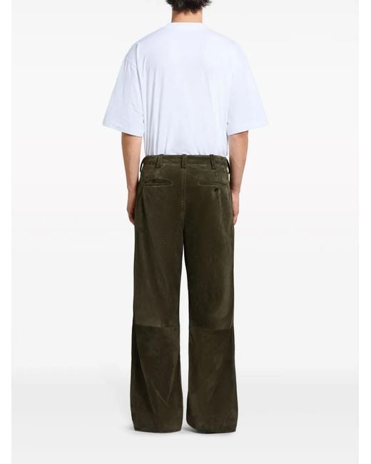 Marni Green Wide-Leg Leather Trousers for men