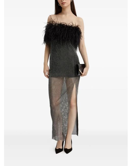 Santa Brands Gray Feather-Embellished Slit Midi Dress