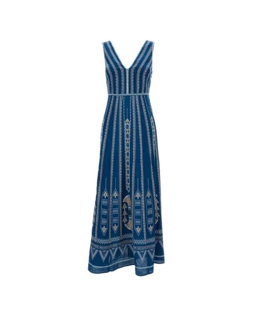 Emporio Sirenuse Blue Nellie Embroidered Sleeveless Dress