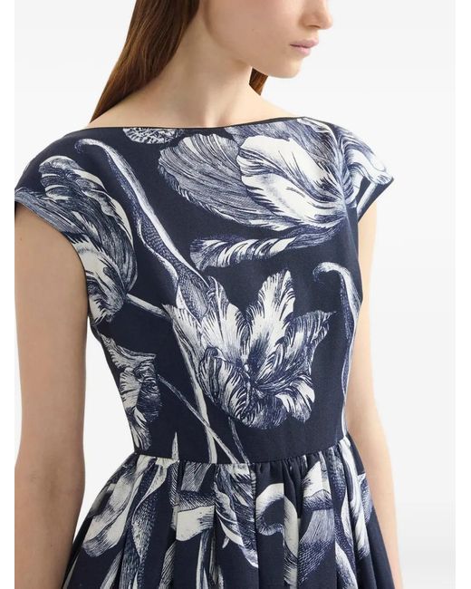 Erdem Blue Floral-Print Midi Dress