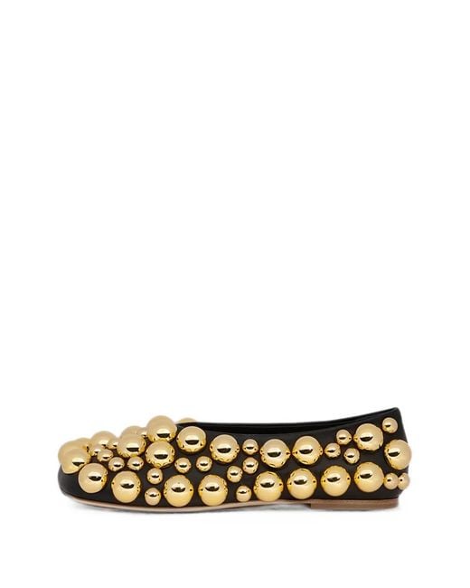A.W.A.K.E. MODE Metallic Dora Sphere-Embellished Ballet Flats