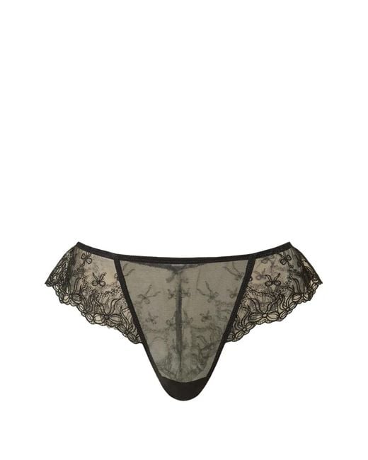 Twinset Gray Embroidered-Tulle Brazilian Briefs With Bows