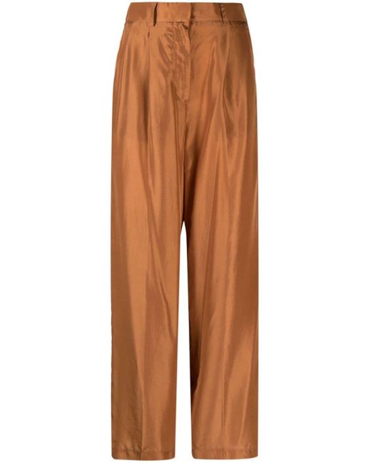 Pantalones anchos de seda Forte Forte de color Brown