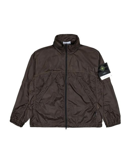 Stone Island Brown Concealed-Hood Zip-Up Windbreaker for men
