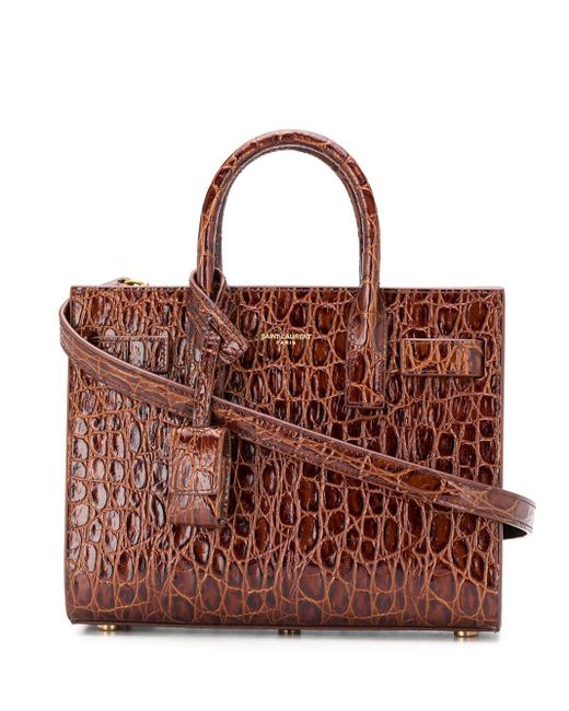 Saint Laurent Sac De Jour Crocodile-effect Bag in Brown | Lyst Canada