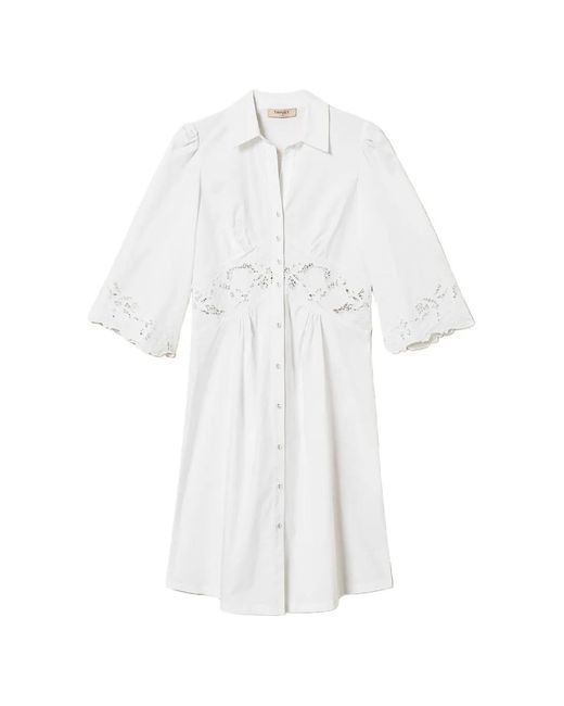 Twinset White Lace-Detail Midi Shirt Dress