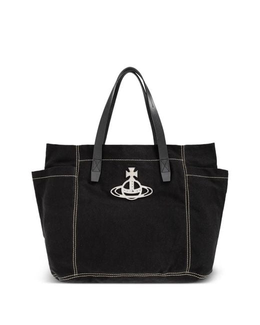 Vivienne Westwood Black Medium Henry Orb Contrast-Stitch Tote Bag