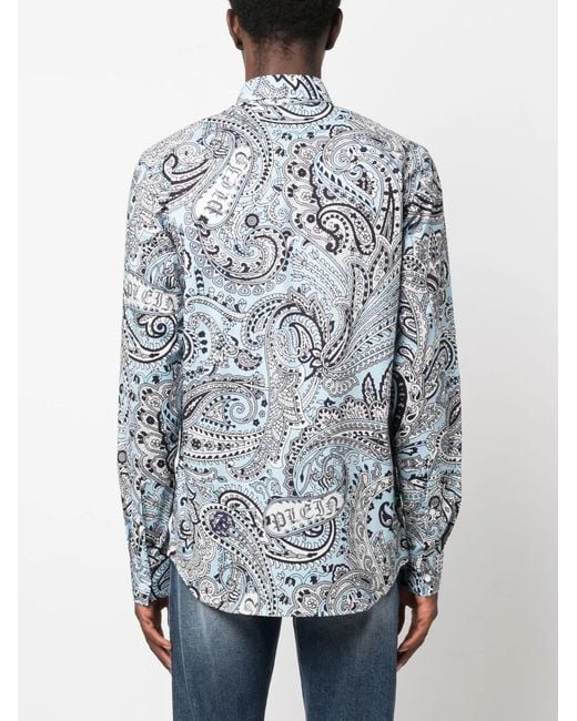 Philipp Plein Blue Paisley-Print Long-Sleeved Shirt for men