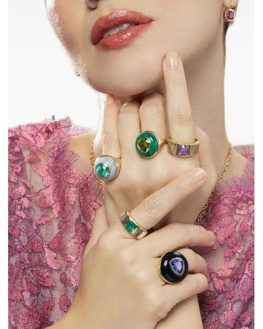 Retrouvai Green Pleated-Effect Emerald Solitaire Ring