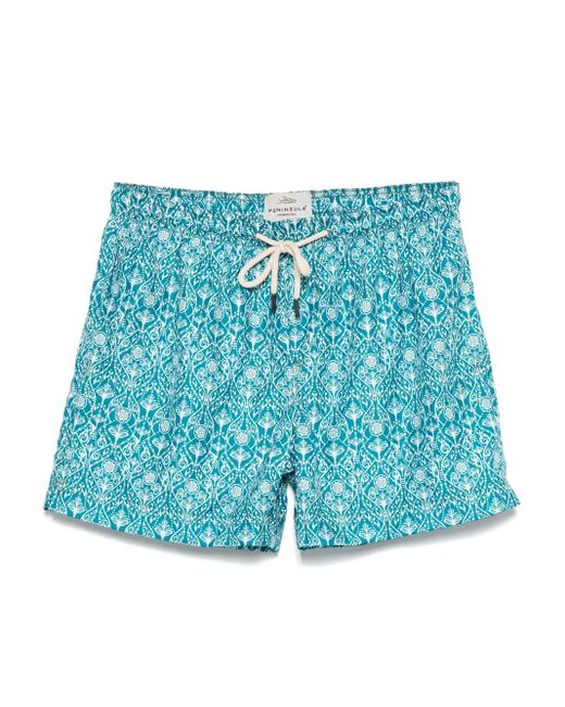 Peninsula Gemusterte Arazzo Badeshorts Mit Kordelzug in Blue für Herren