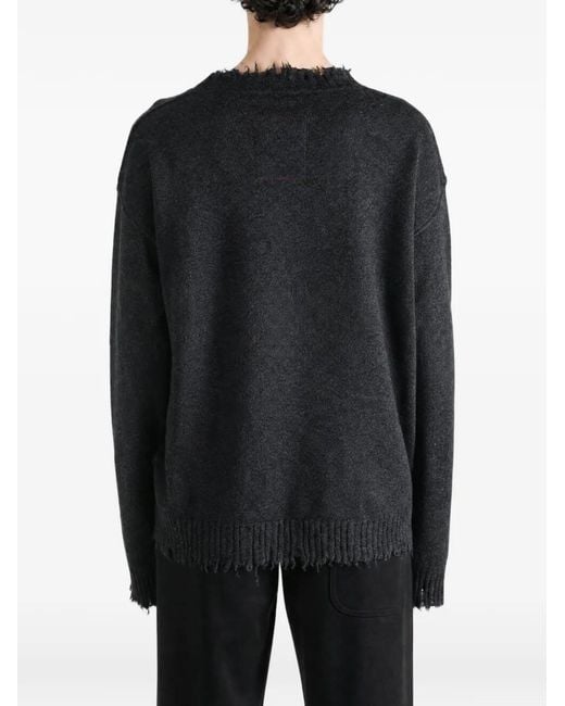 Uma Wang Black Distressed-Effect Long-Sleeve Sweater for men