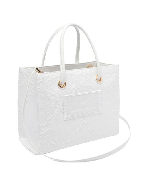 Elisabetta Franchi White Logo-Appliqué Tote Bag