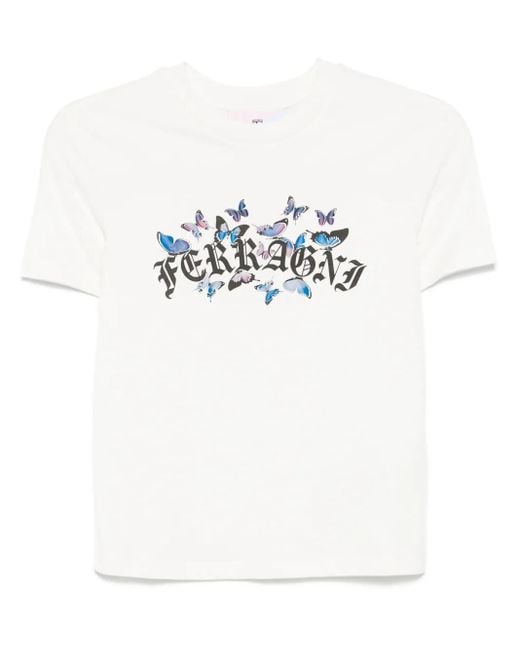 Chiara Ferragni White Gothic Butterflies T-Shirt