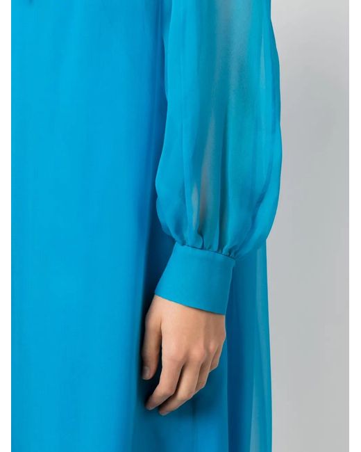 Alberta Ferretti Blue Semi-Sheer Poet-Sleeve Dress