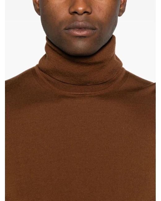 Alpha Studio Brown Roll-Neck Long-Sleeved Sweater for men