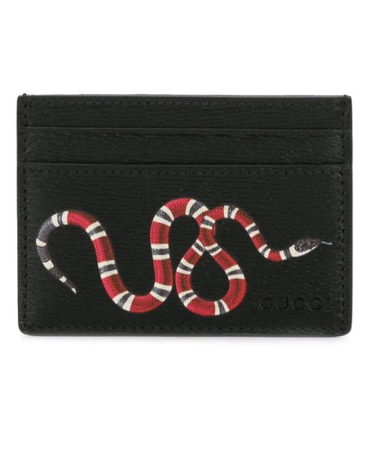 Gucci Leather Snake Print Cardholder in Black for Men - Lyst