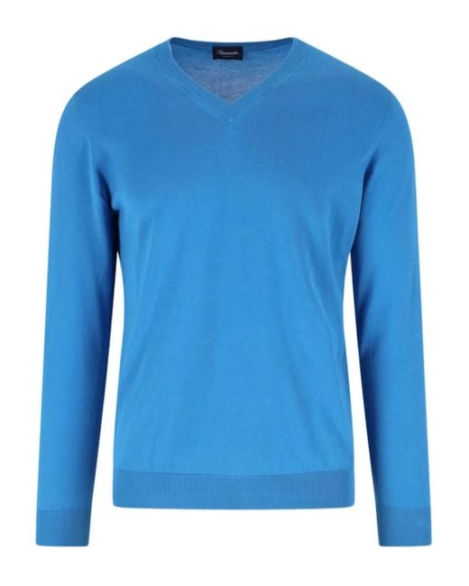 Drumohr Blue V-Neck Long-Sleeve Sweater for men