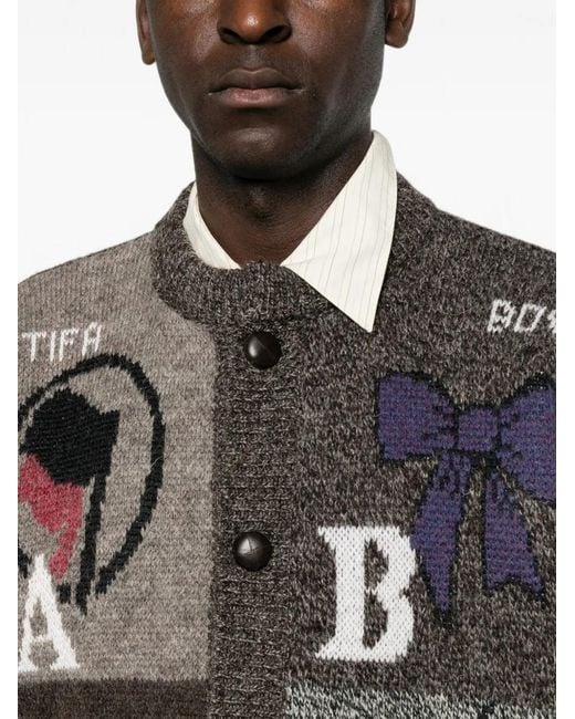 Magliano Brown Patchwork Intarsia-Knit Cardigan for men