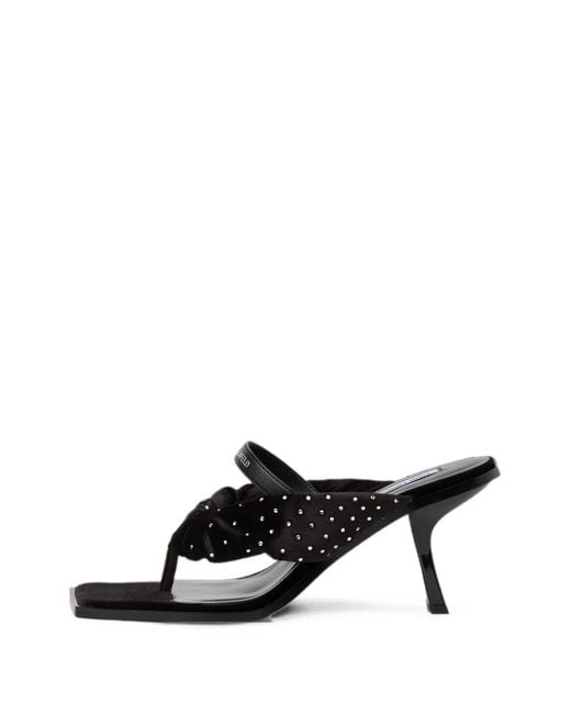 Karl Lagerfeld Black Crystal-Embellished Ruched Sandals