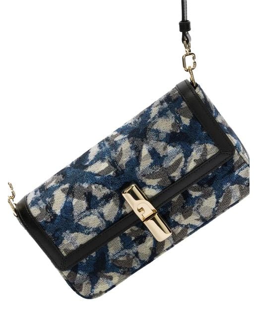 Furla Blue Iride Small Floral-Jacquard Crossbody Bag