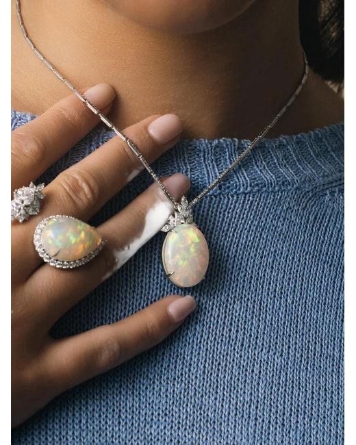 YEPREM White Reign Opal And Diamond Pendant Necklace