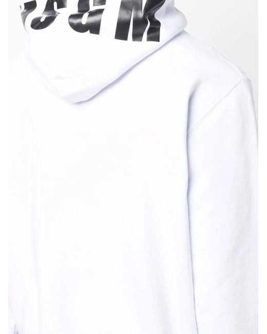 MSGM White Logo-Print Hooded Jumper for men
