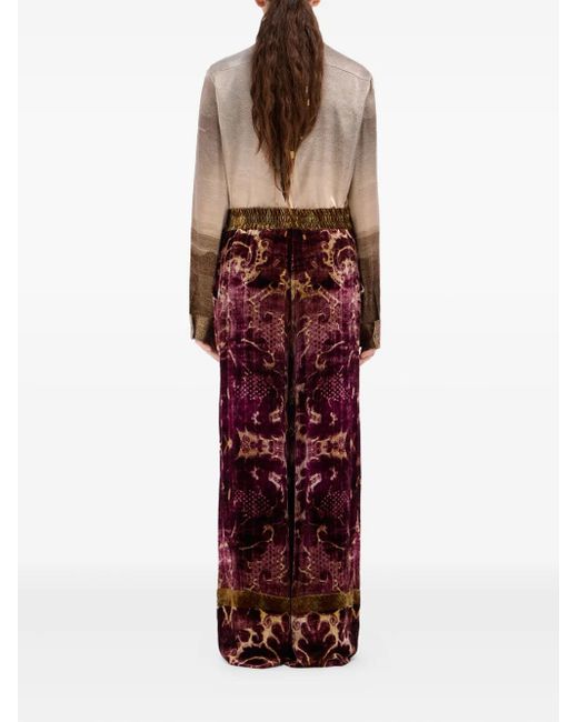 Pierre Louis Mascia Red Damask-Print Velvet Trousers