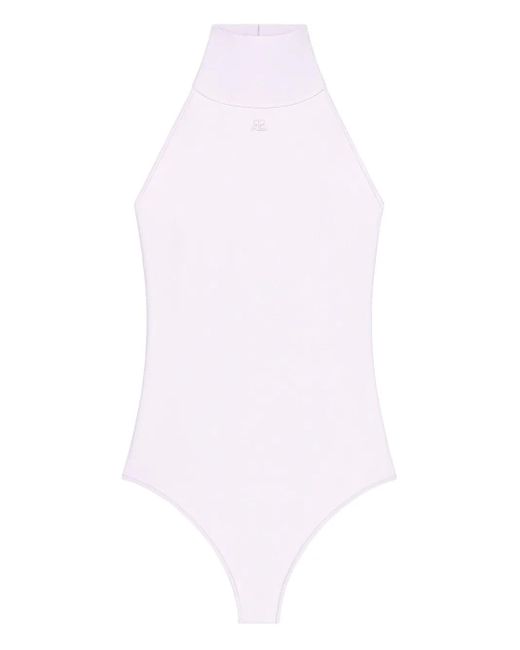 Courreges White Halterneck Embroidered Bodysuit