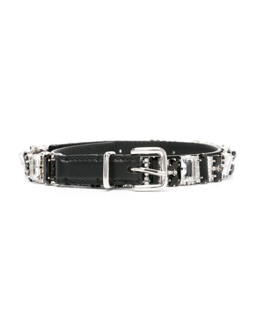 Ermanno Scervino Black Crystal-embellished Leather Belt