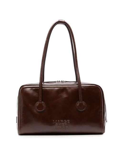 MARGE SHERWOOD Brown Logo-Embossed Leather Shoulder Bag