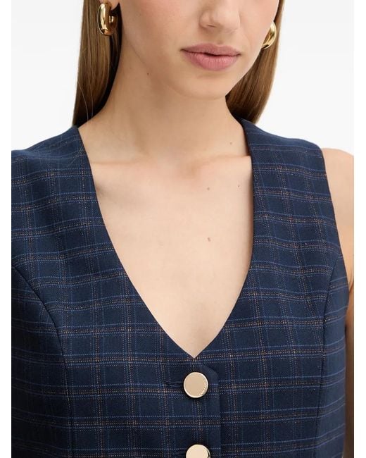 Fracomina Blue Plaid V-Neck Gilet Top
