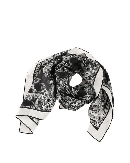 McQueen Black Floral Chain Silk Scarf
