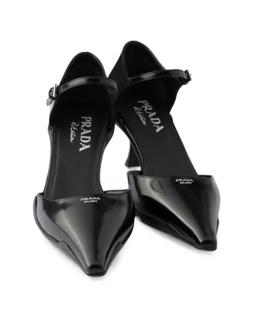 Prada Black Brushed-Leather D'Orsay Pumps